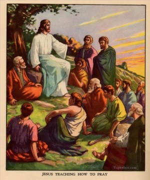 クリスチャン・イエス Painting - 宗教的なクリスチャンの祈り方を教えるイエス